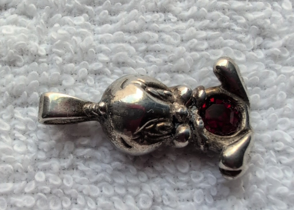Vintage Tweety Bird Pendant Warner Bros. Sterling 925 red foil backed rhinestone