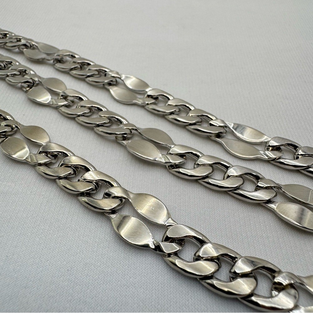 Silver Tone Figaro Chain Necklace Classic Cuban Link Style Unisex