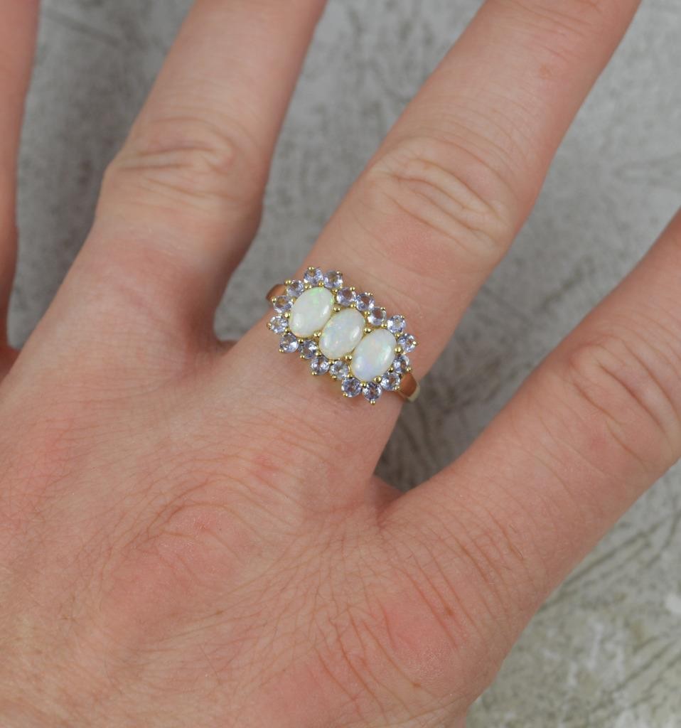 Natural Opal and Tanzanite 9 Carat Gold Cluster Ring