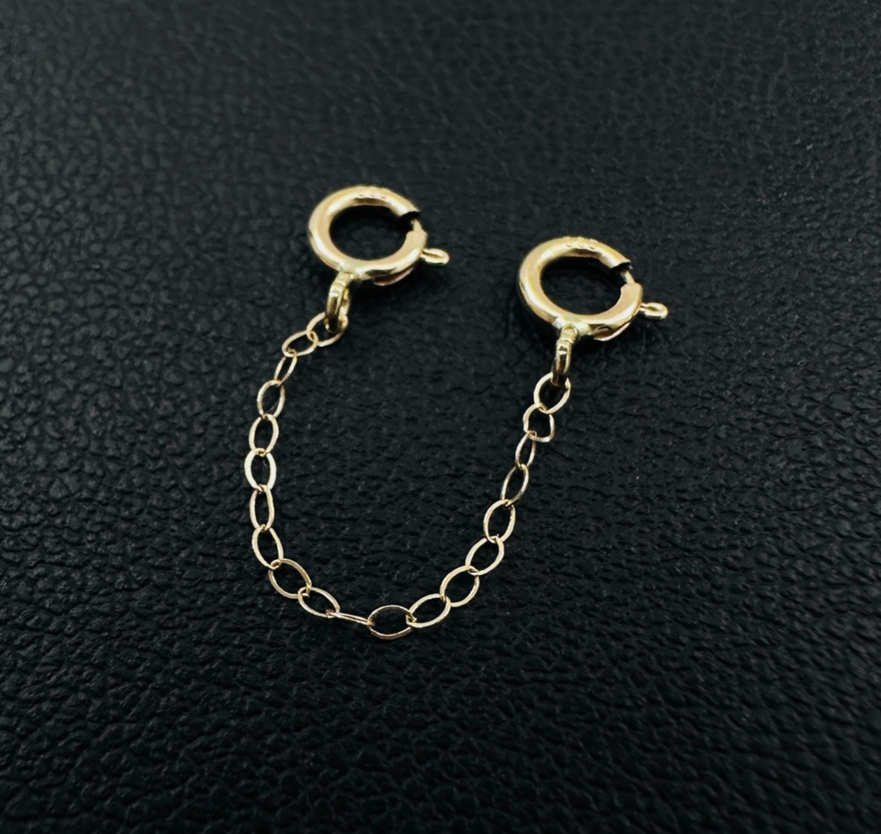 14K Solid Yellow Gold Thin Cable Link Safety Chain Extension w/Dual Clasps, 1.5″