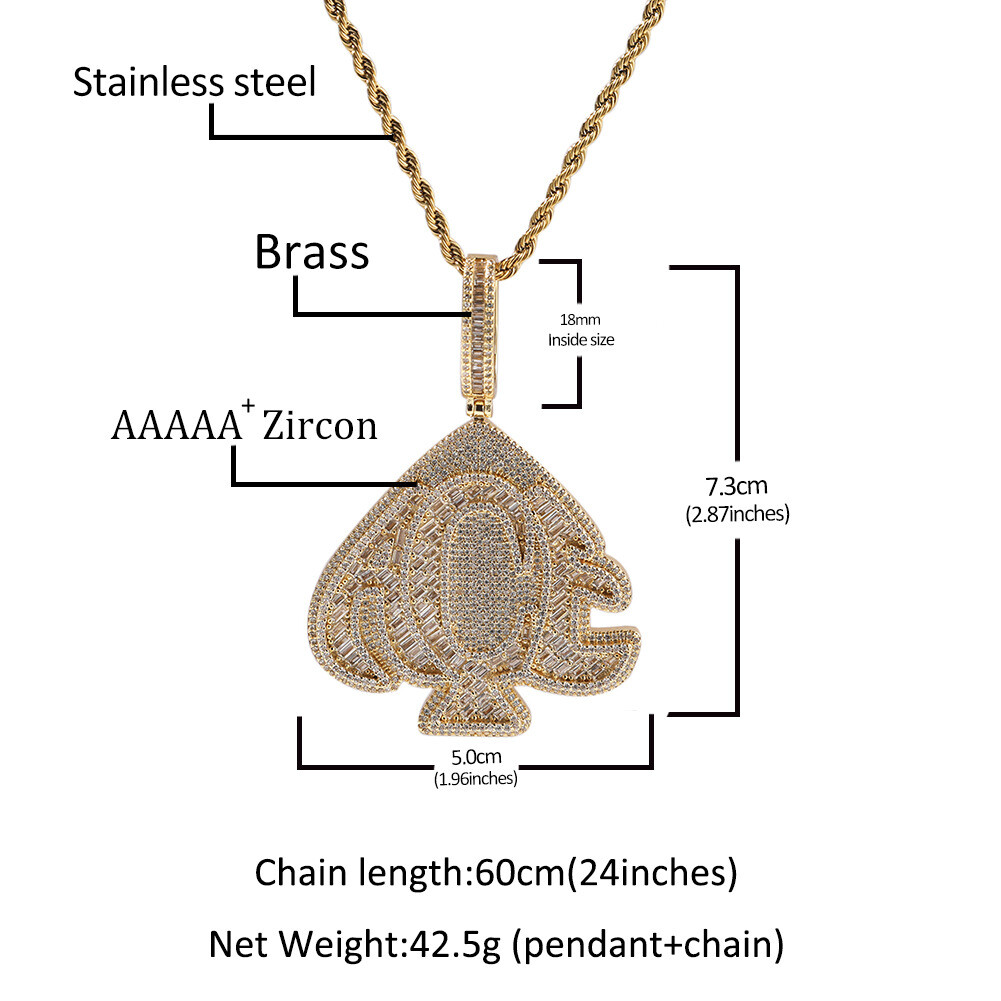 Hip Hop Peach Heart Pendant Sweater Necklace Gold Fill Zircons Rapper MENS Gifts