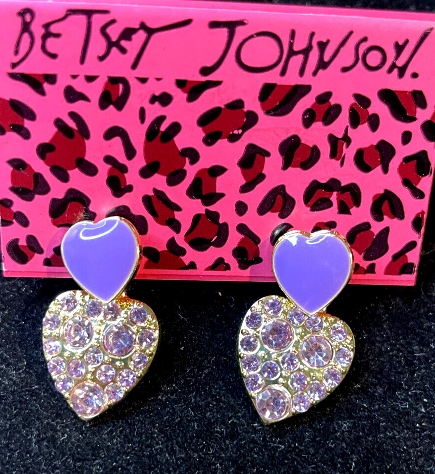Beautiful Purple HEART Street Fashion LOVE Rhinestone Betsey Johnson Earrings