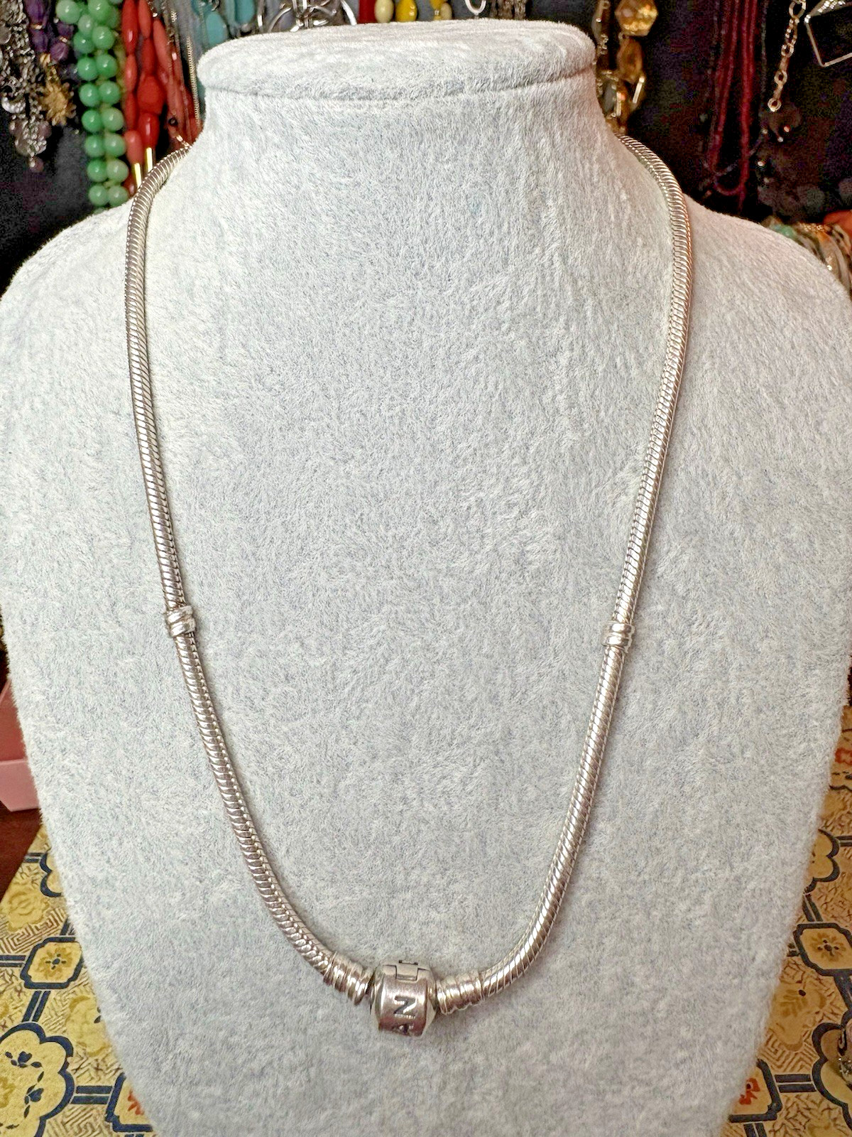 Pandora Moments ALE 925 Sterling Silver Snake Chain Charm Necklace 15 1/2″ 40 cm