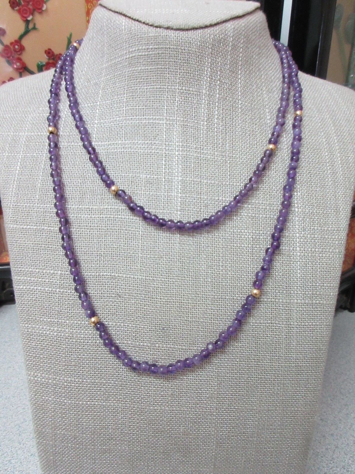 36″ 14k Y. Gold 3.8mm Beads 4mm Amethyst Beads Endless Necklace 21.37 Grams