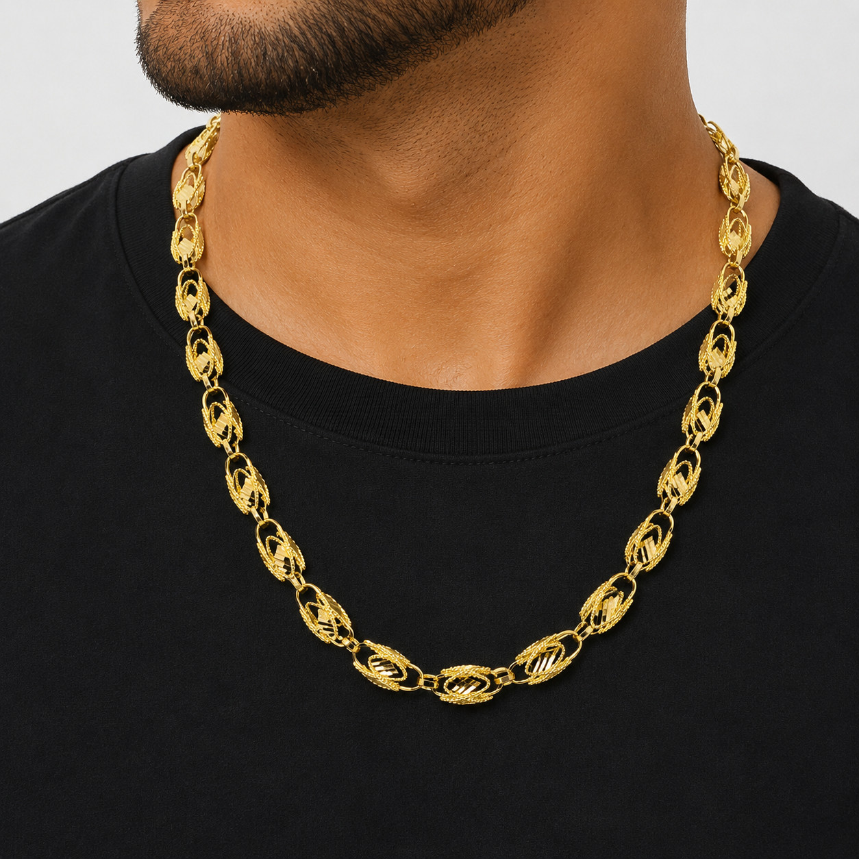 14k Yellow Gold Solid 7mm Turkish Link Chain Necklace 22″ – 26″ Heavy