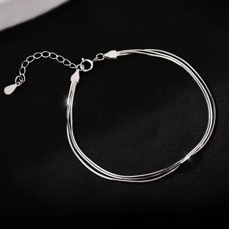 Women’s 925 Sterling Silver Multilayer Snake Chain Foot Ankle Bracelet New USA