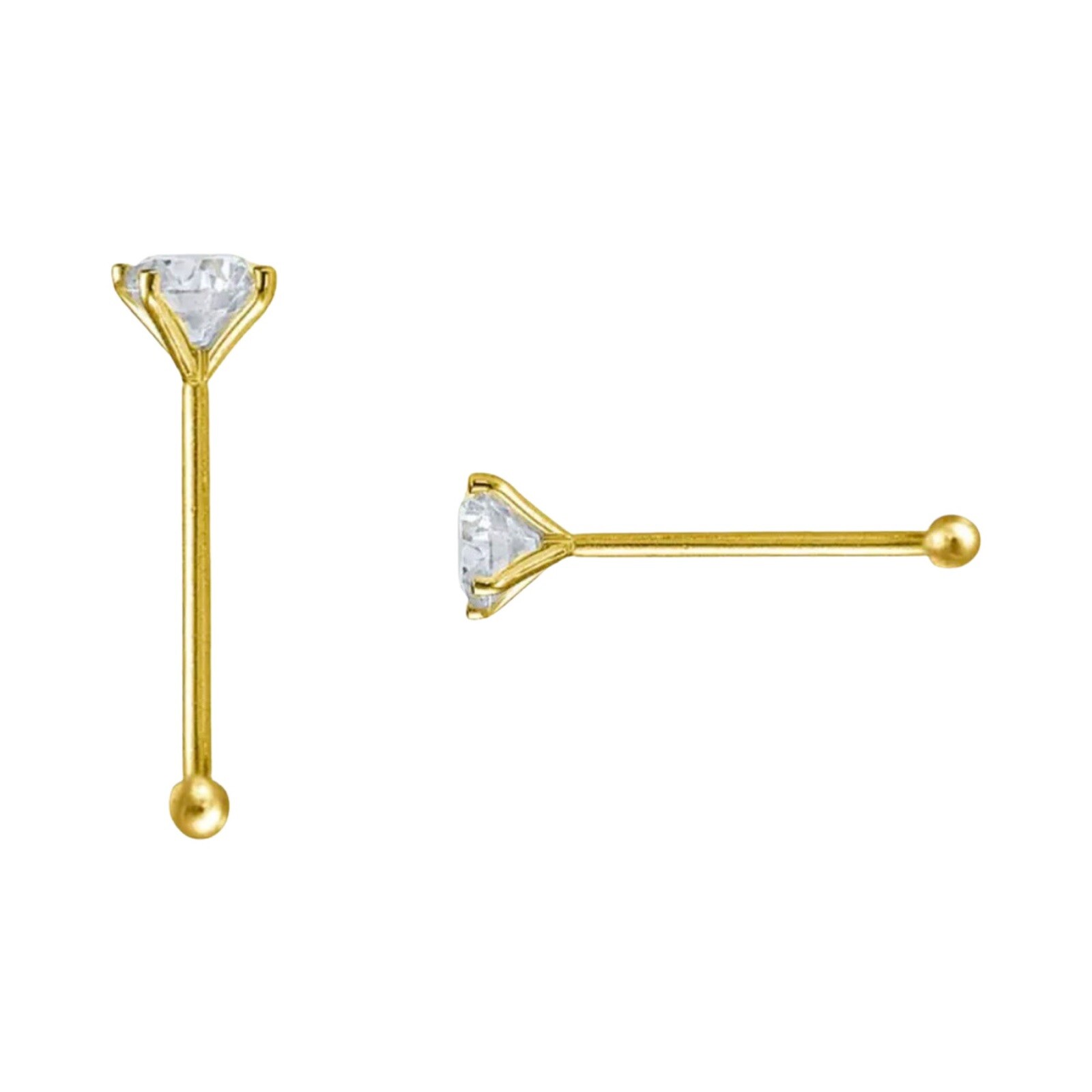Natural Genuine Diamond Nose Stud Ring 2mm VS 14k Solid Yellow Gold 20g