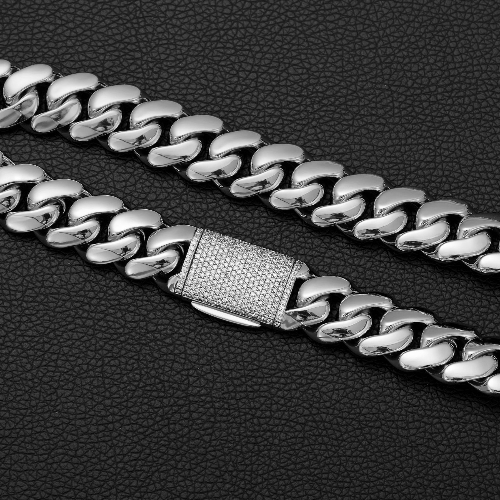 8-22MM Stainless Steel Miami Hip Hop Cuban Chain Necklace Bracelet CZ Clasp