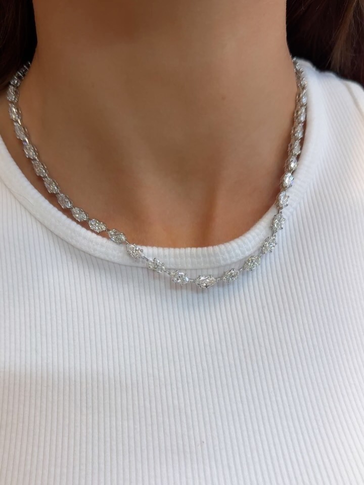 11.75 Ctw Marquise Cut VVS Real Moissanite Charm Necklace 14K White Gold Plated.
