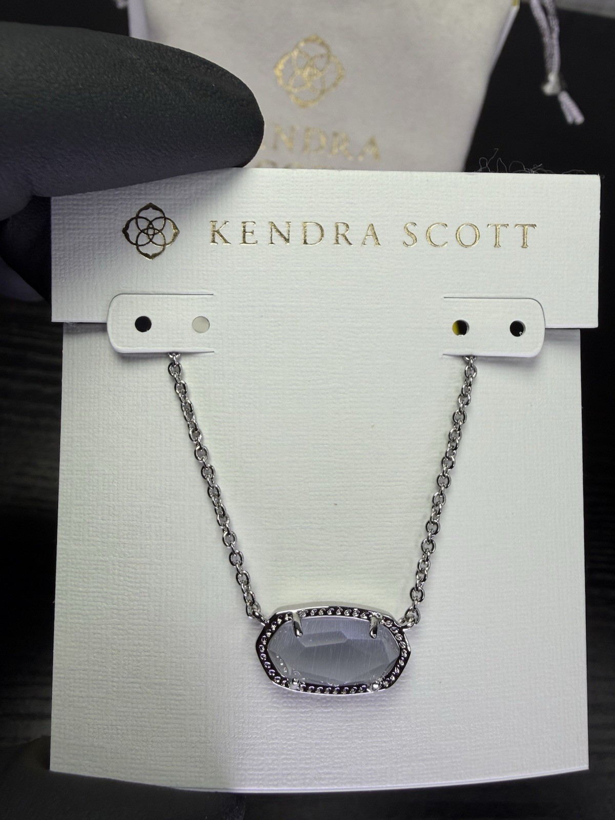 Kendra Scott Silver Tone Cable Chain Necklace w/ Oval Gray Prong Pendant