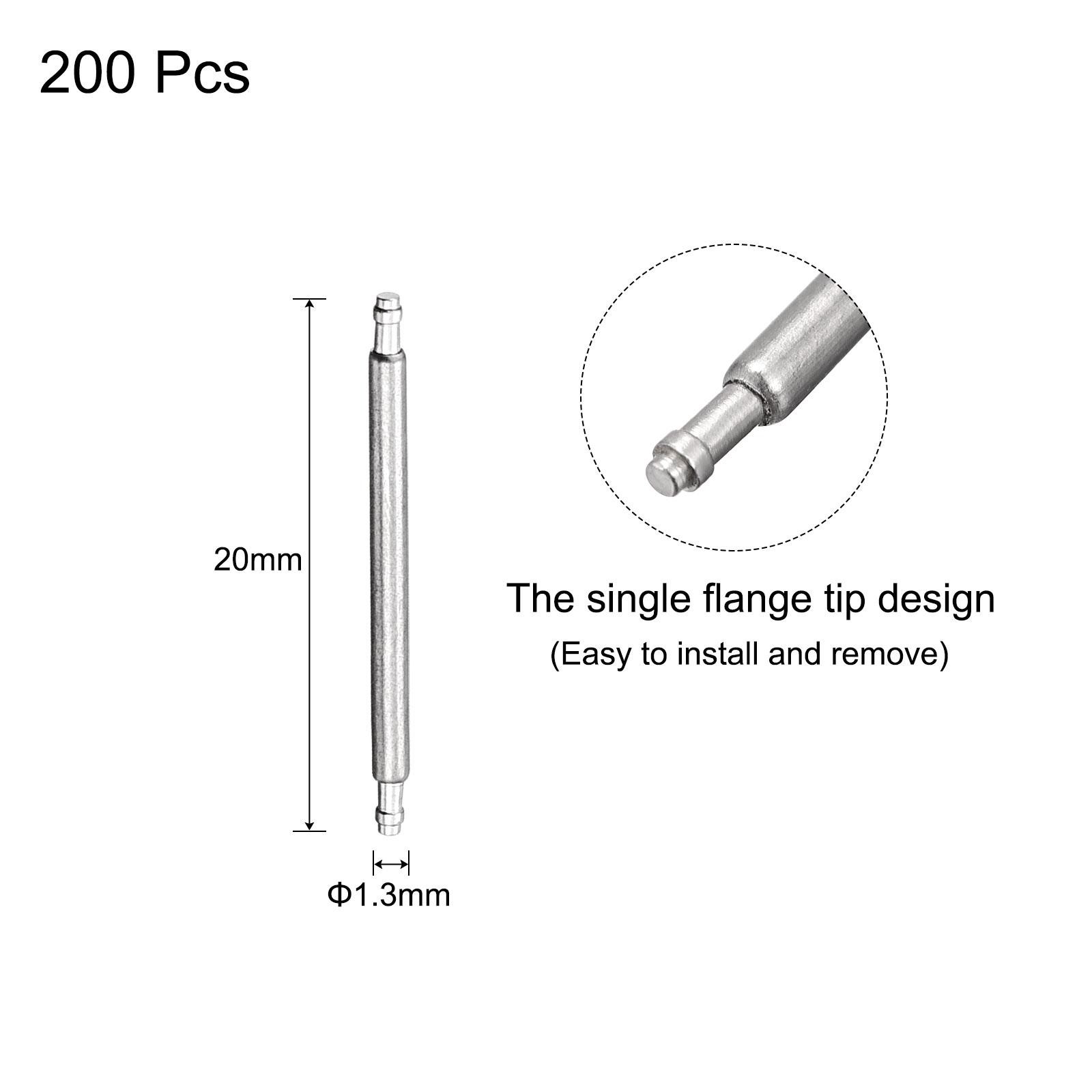 200 pcs 18mm Watch Band Pin 1.3mm Dia Steel Single Flanged End Spring Bar Pins