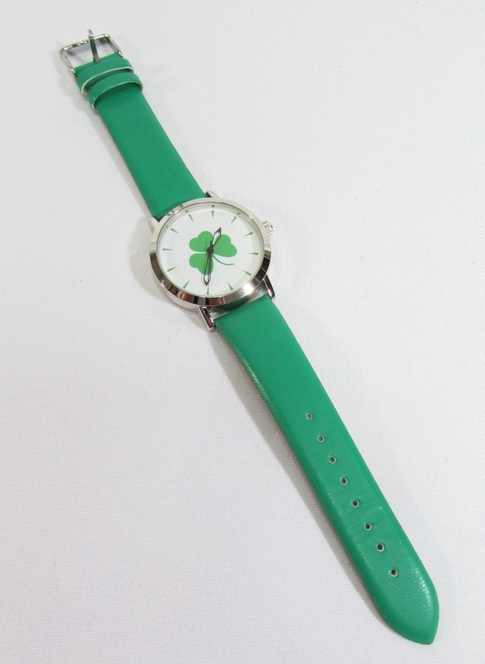 Shamrock Clover Leaf Watch Unisex Irish Wristwatch St. Patrick’s Day Gift Green