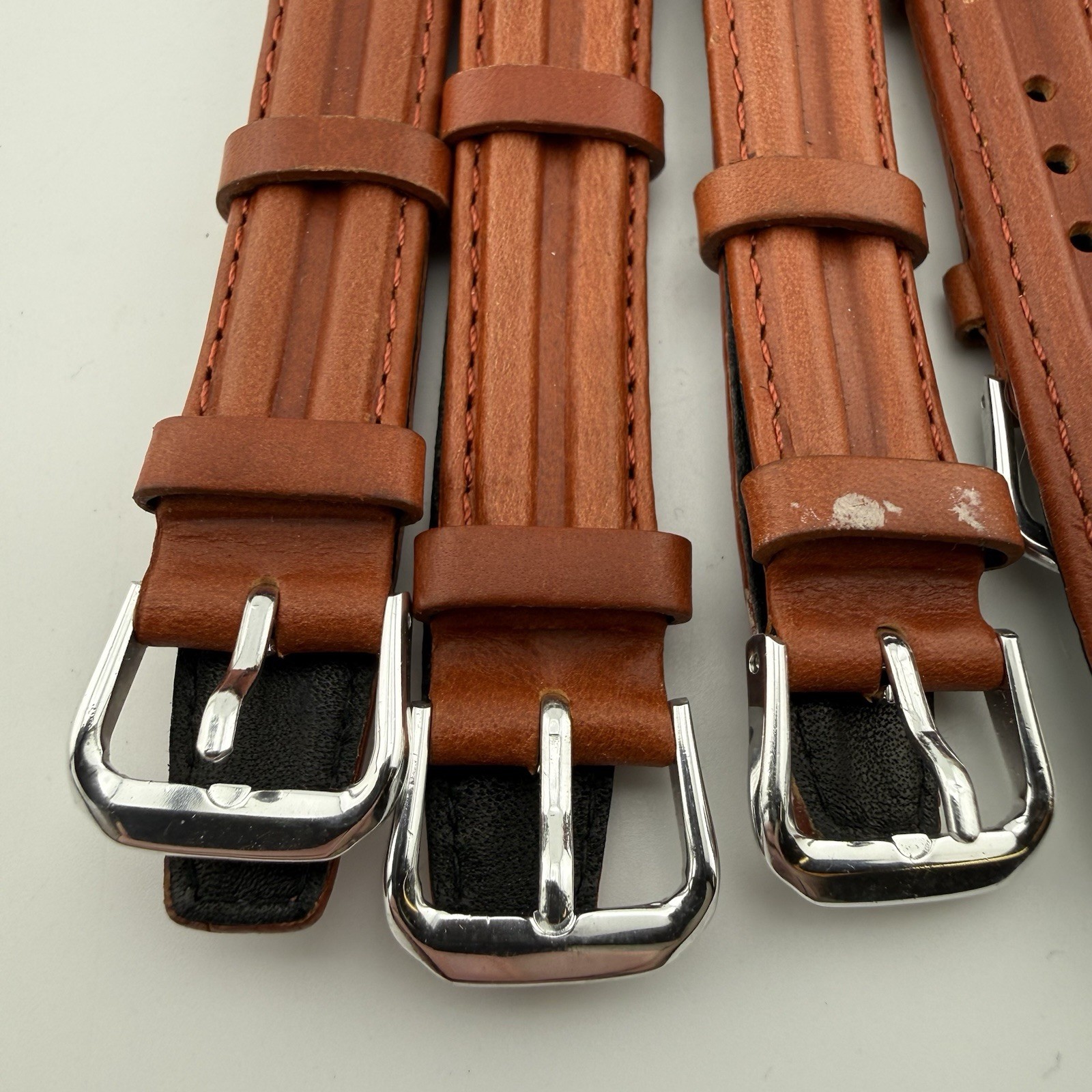 16mm Watch Band Brown Genuine Leather Stitched – lot of 5