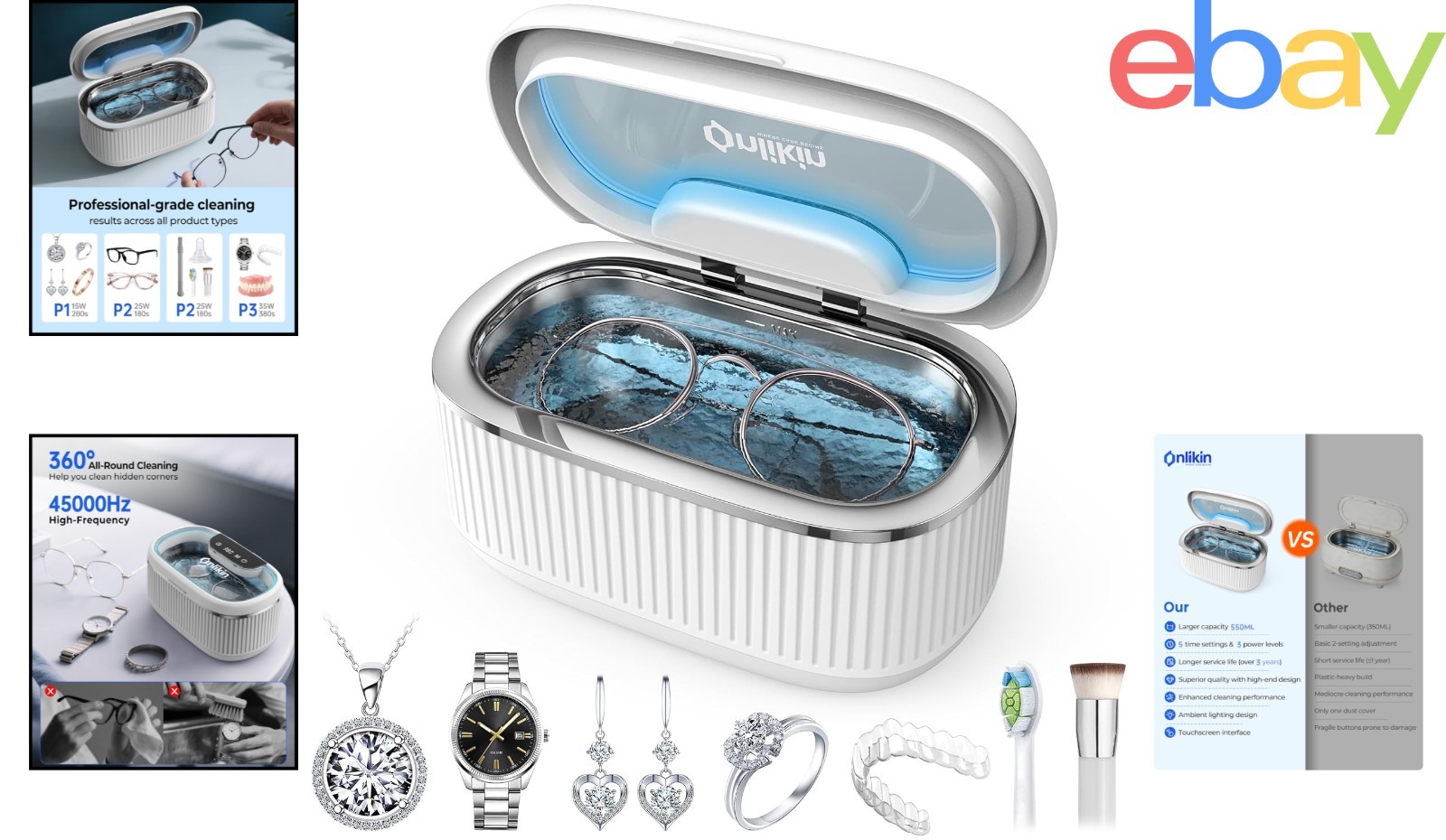 3-Level Power Ultrasonic Cleaner for Delicate Jewelry and Sturdy Watch Straps