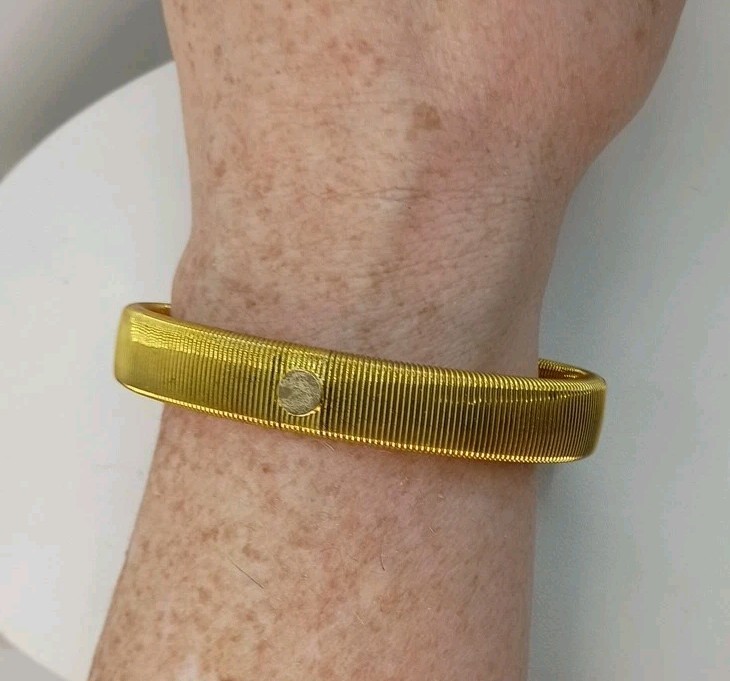 Vintage Omega Chain Bracelet Gold Tone Ribbed Mesh Cobra Arm Band Cuff Holder
