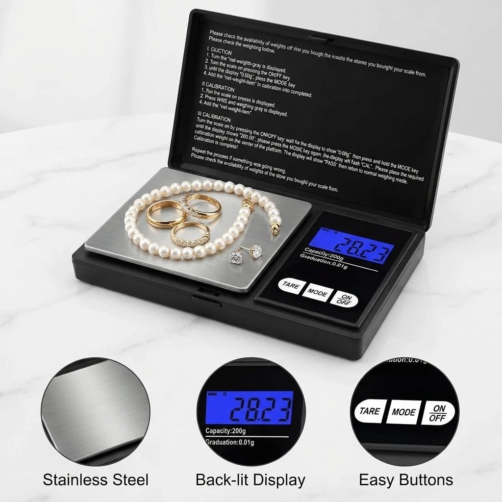 Digital Scale 1000g x 0.1g Jewelry Gram Silver Gold Coin Pocket Size Herb Grain