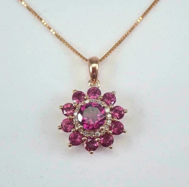2.20Ct Round Cut Simulated Ruby Halo Fancy Flower Pendant 14K Yellow Gold Plated