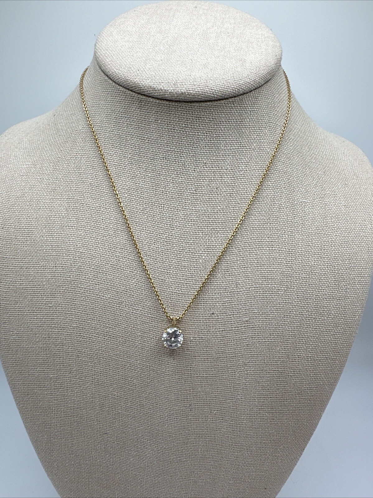 1/20 14k Gold Filled 7.7mm Cubic Zirconia Solitaire Necklace 16”