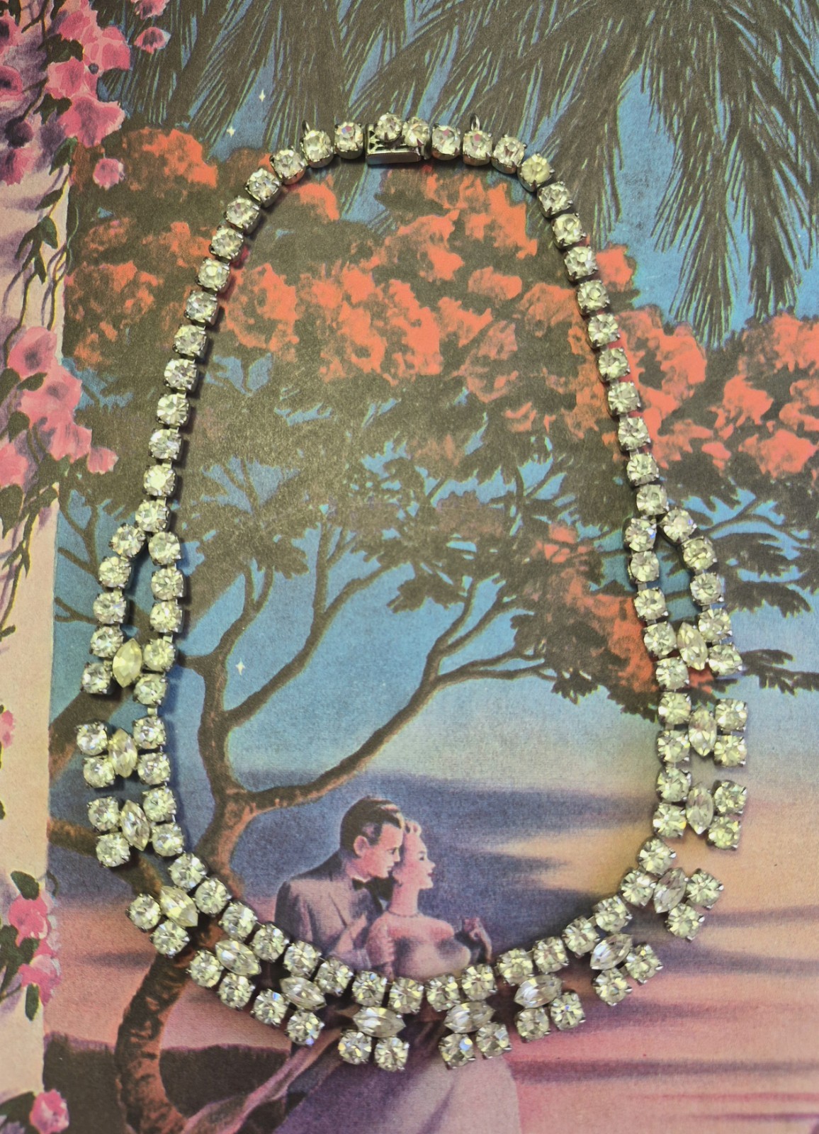 Vintage Rhinestone Choker Necklace Glass Prong Set Foiled Back Bridal Statement
