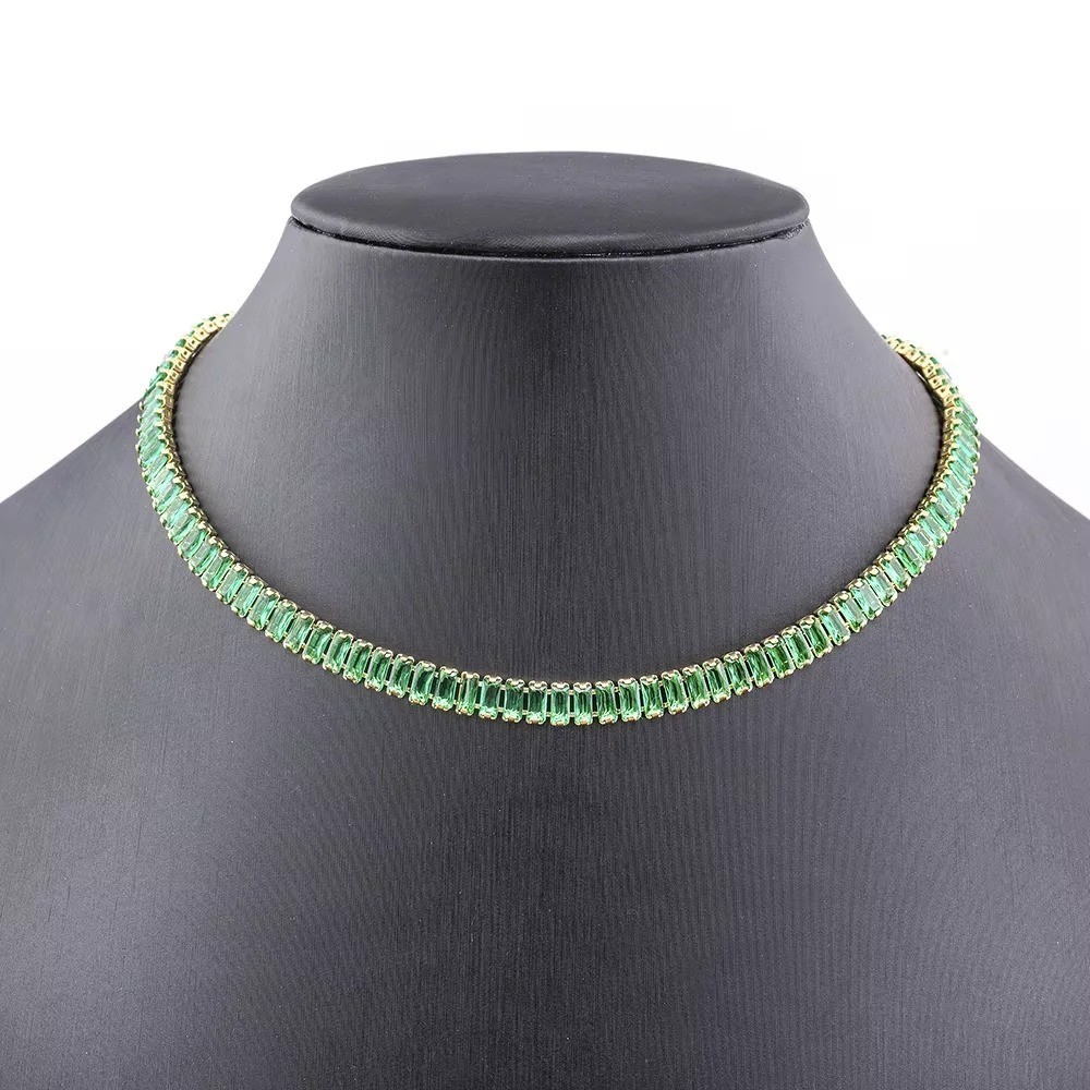Classic Colorful Tennis Necklace Men and Women Rectangular Full Zircon.