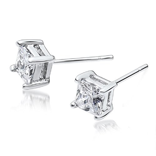 Buyless Fashion Girls Stud Earrings Silver White Squared Crystal CZ In Gift Box
