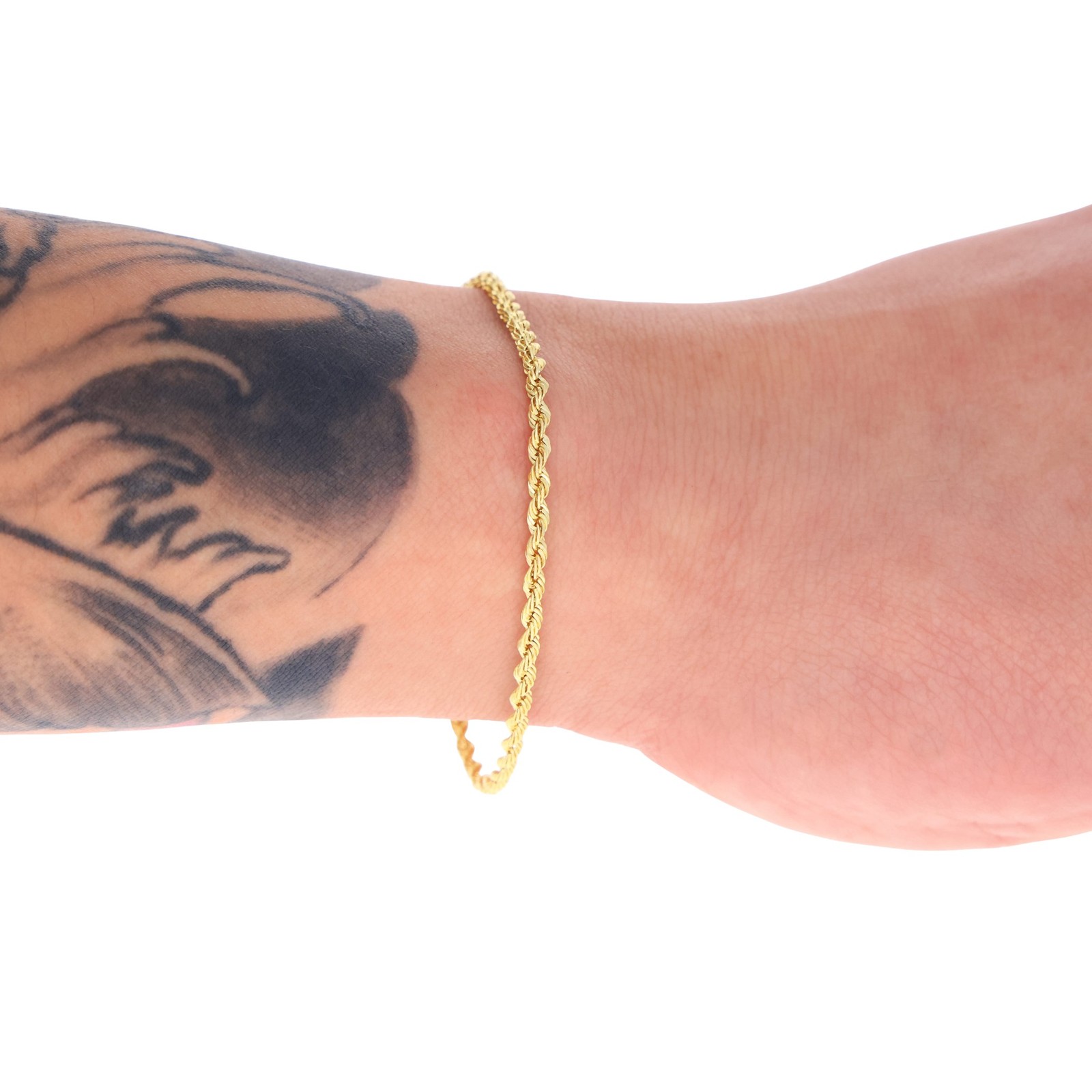 10K Yellow Gold 2.5mm Diamond Cut Rope Chain Bracelet Mens Womens 7″ 7.5″ 8″ 9″