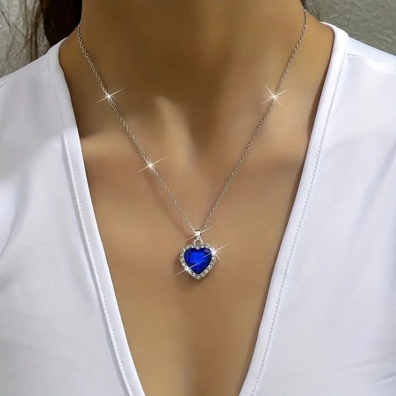 Blue Titanic Heart of the Ocean Crystal Pendant Necklace Rhinestone Jewelry