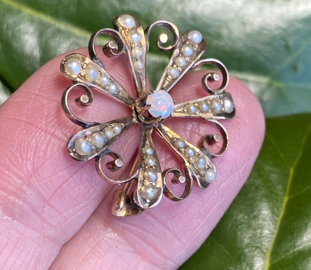 Antique Victorian Vintage Brooch Estate Fine Jewelry Pre-Owned Opal Pearl Gold