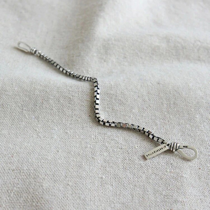 Women s 925 Sterling Silver Beads Handmade Retro, Geometric Bracelet Gift