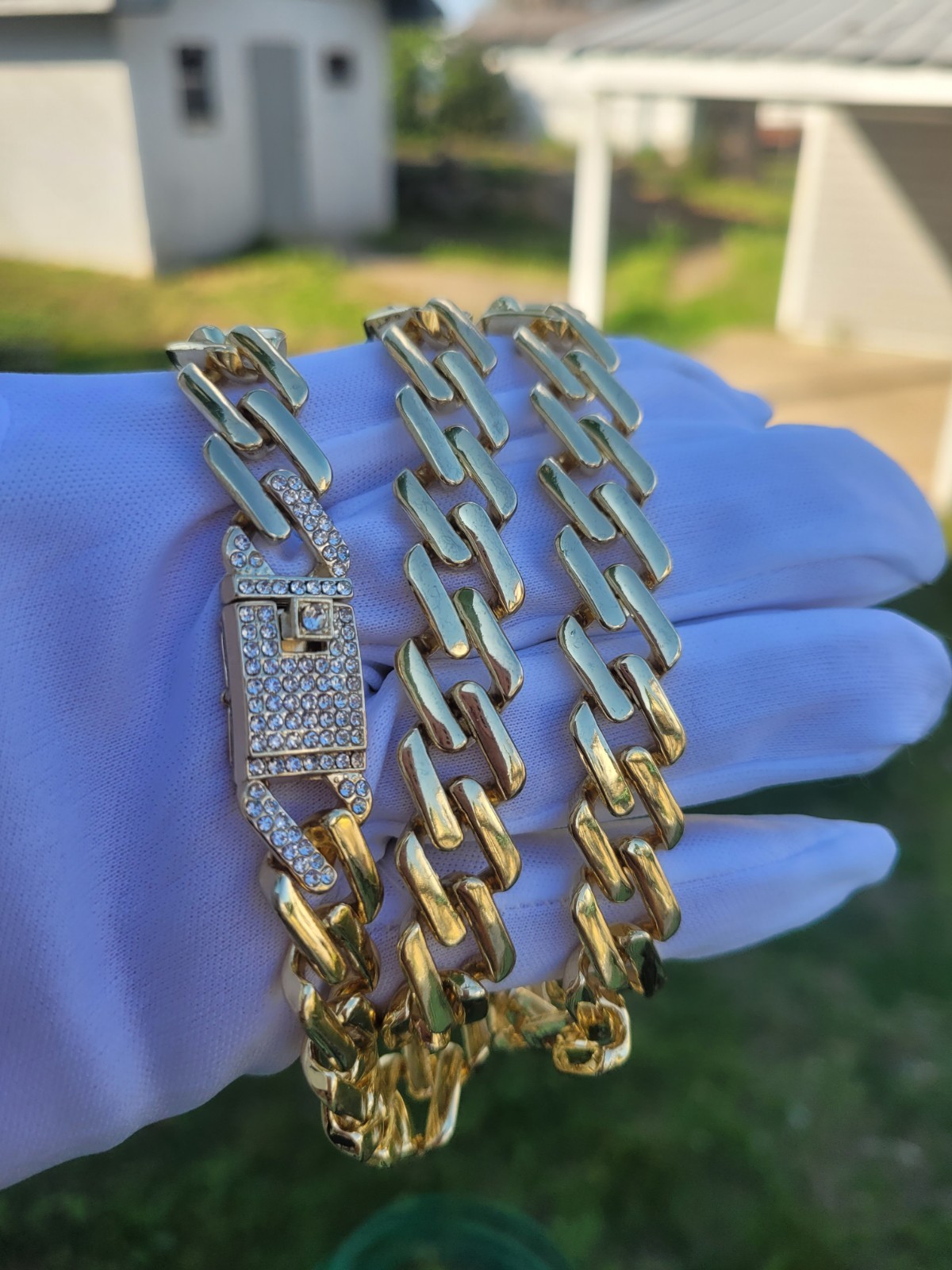 9.5mm Edge Miami Cuban Link Monaco Chain Necklace Box Lock Gold-Plated