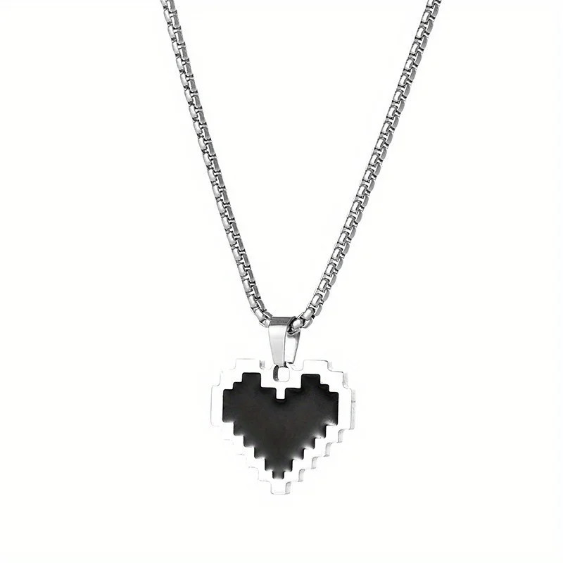Personality Titanium Steel Heart-shaped Mosaic Hip-hop Necklace for Women Couple