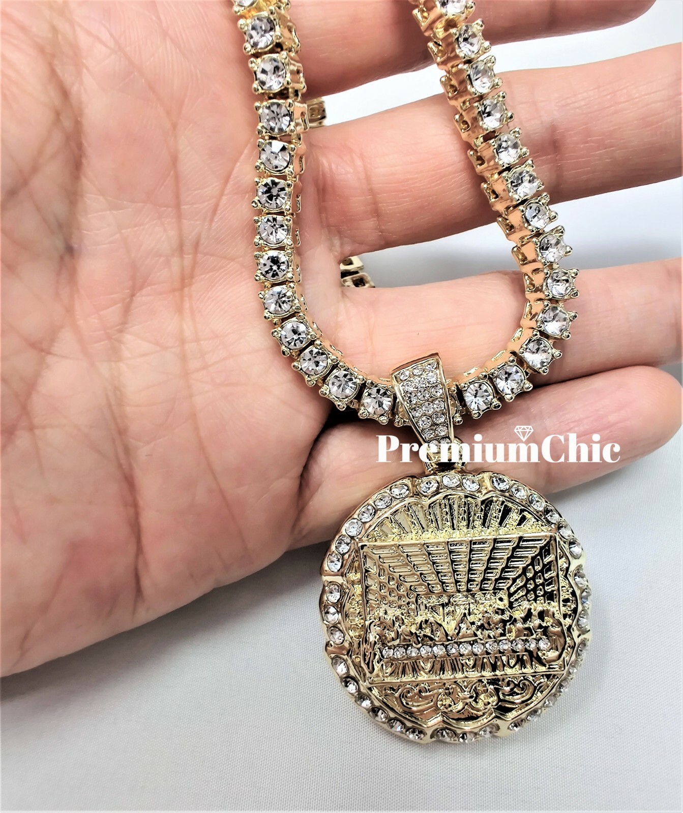 Last Supper Pendant & ICED Tennis Chain Choker Plated Mens Hip Hop CZ Jewelry
