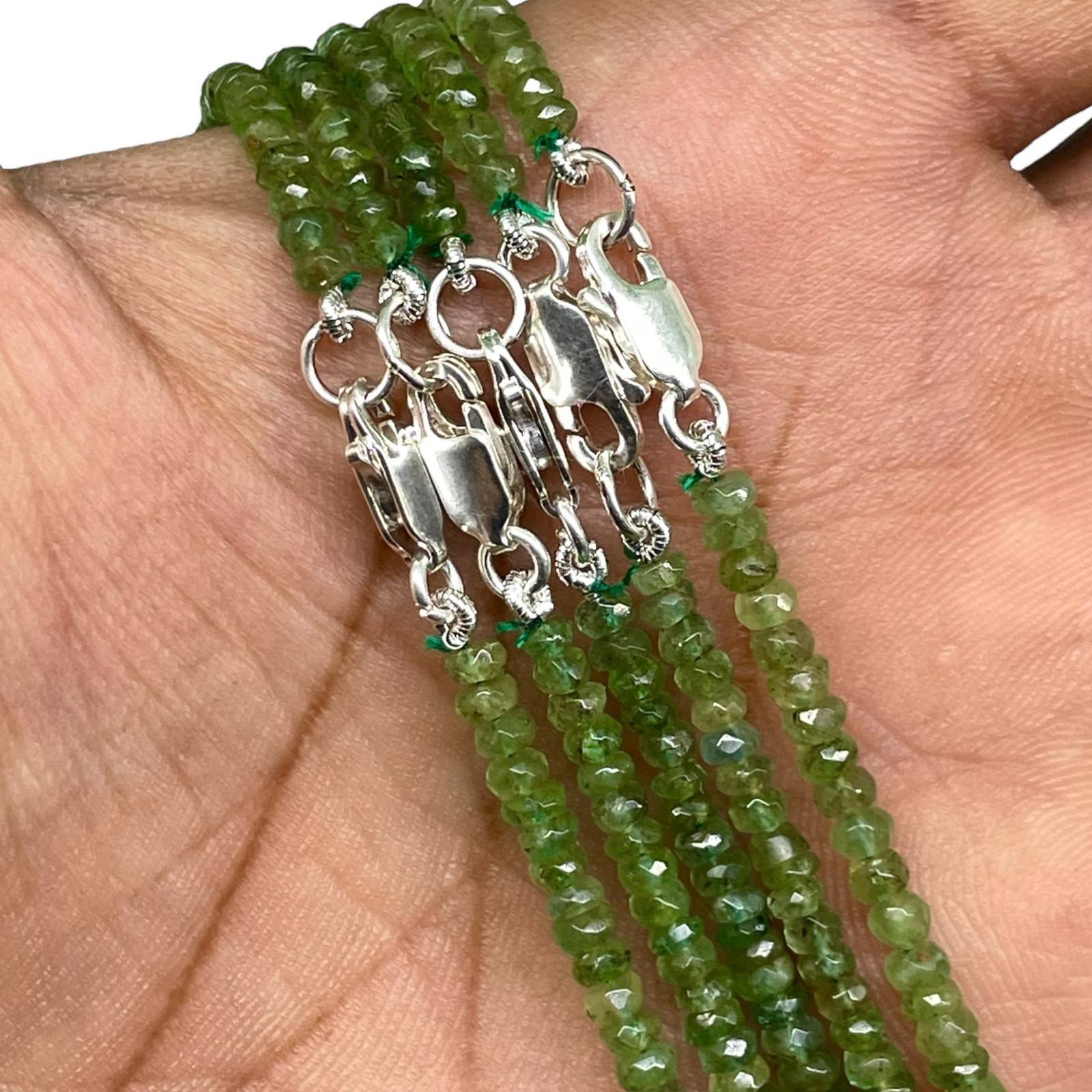 Single Strand Natural Zambian Emerald Necklace Faceted Beads 925 Clasp 18 Inch