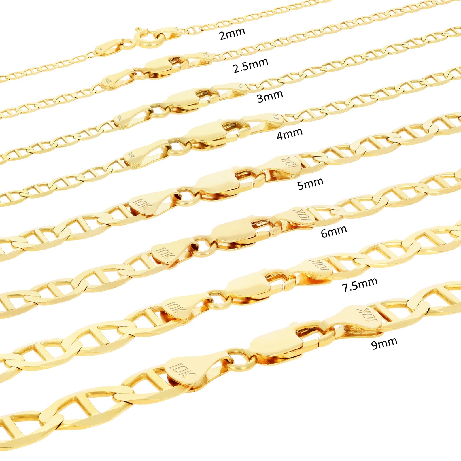 10K Yellow Gold Solid 2mm-9mm Mariner Anchor Link Chain Necklace Bracelet 7″-30″