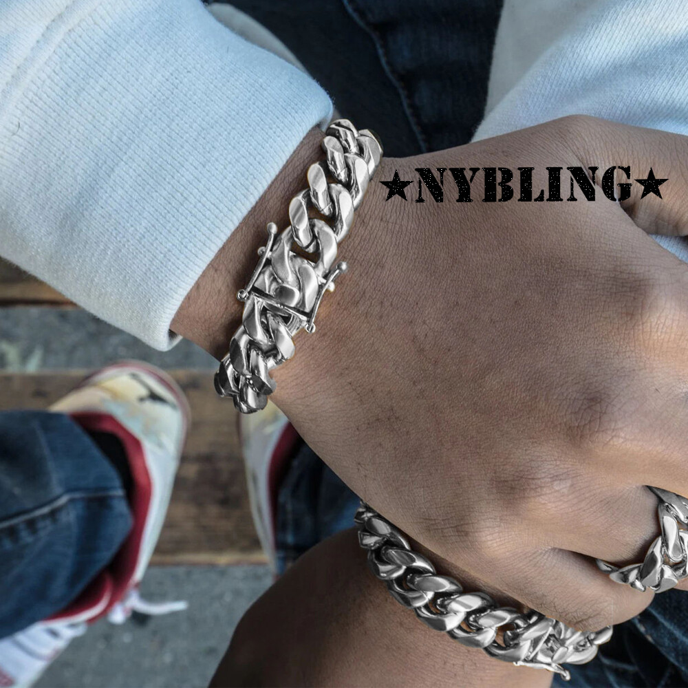 🔥Mens Miami Cuban Link Chain SOLID STAINLESS STEEL Necklace or Bracelet HEAVY🔥