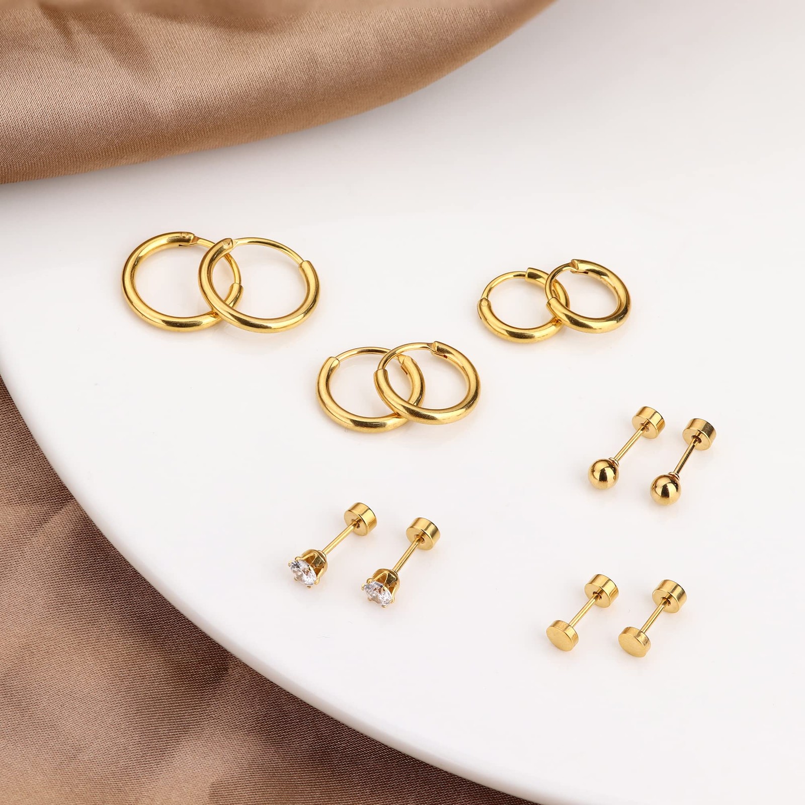 FASACCO Small Tiny Stud Flat Back 20G (0.8MM) and 18G (1MM), gold tone