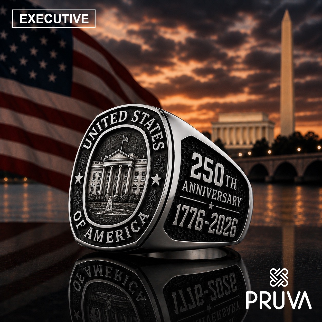 White House Ring USA 250th Anniversary 925 Silver PRUVA Executive 022