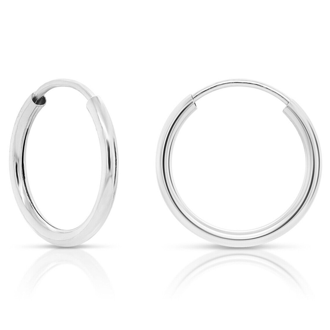 14K Real Solid White Gold Round Endless Hoop Earrings 1mm Tube Hoops Ear Rings