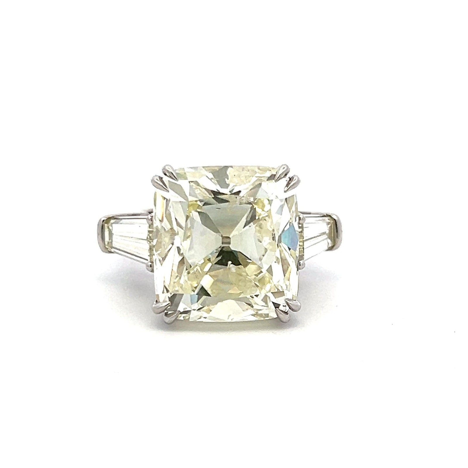 Platinum Engagement Ring with 22.41ct Cushion & Tapered Baguette Diamonds GIA