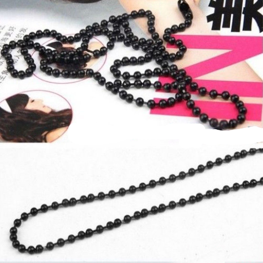 7″-40″ 1.5-12mm Black Stainless Steel Bead Ball Chain Necklace Men Women Jewelry