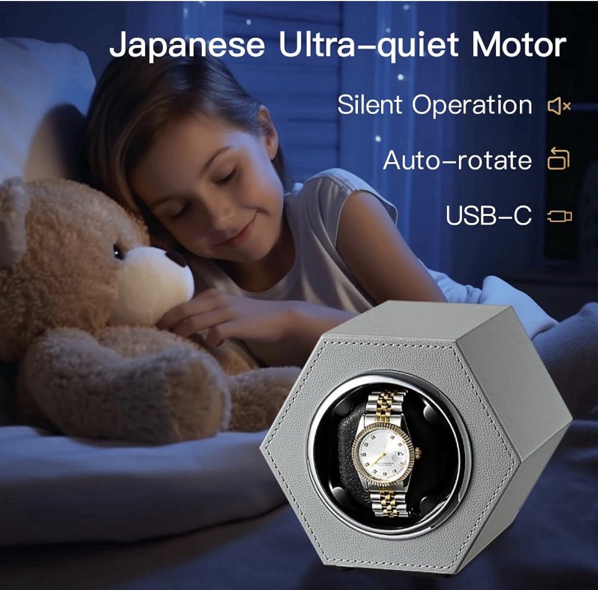 Automatic Single Watch Winder with Quiet Japanese Motor,Premium Grey-147E