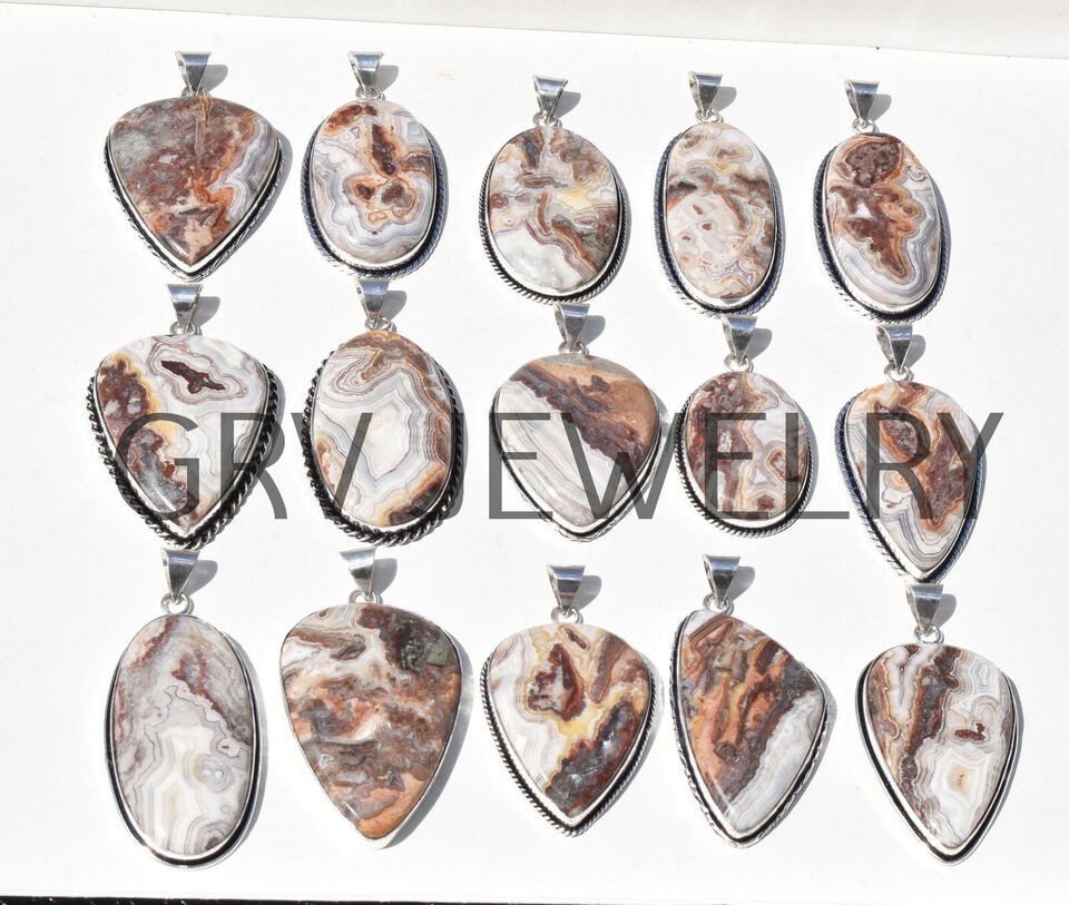 1-500 Pcs Crazy Lace Agate Pendant Wholesale Lot Bulk: Silver Plated WH-23
