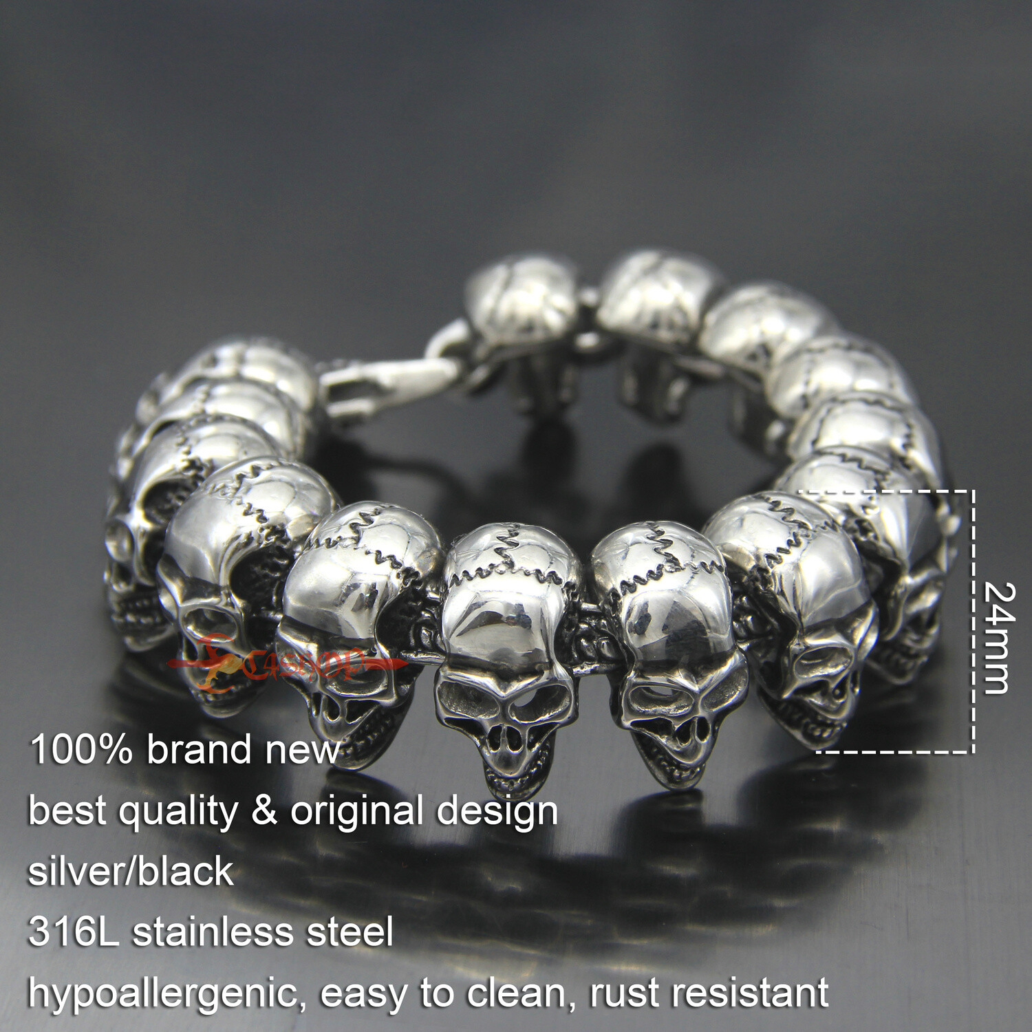 Men’s Heavy 316L Stainless Steel Skull Head Chain Necklace Gothic Biker Bracelet