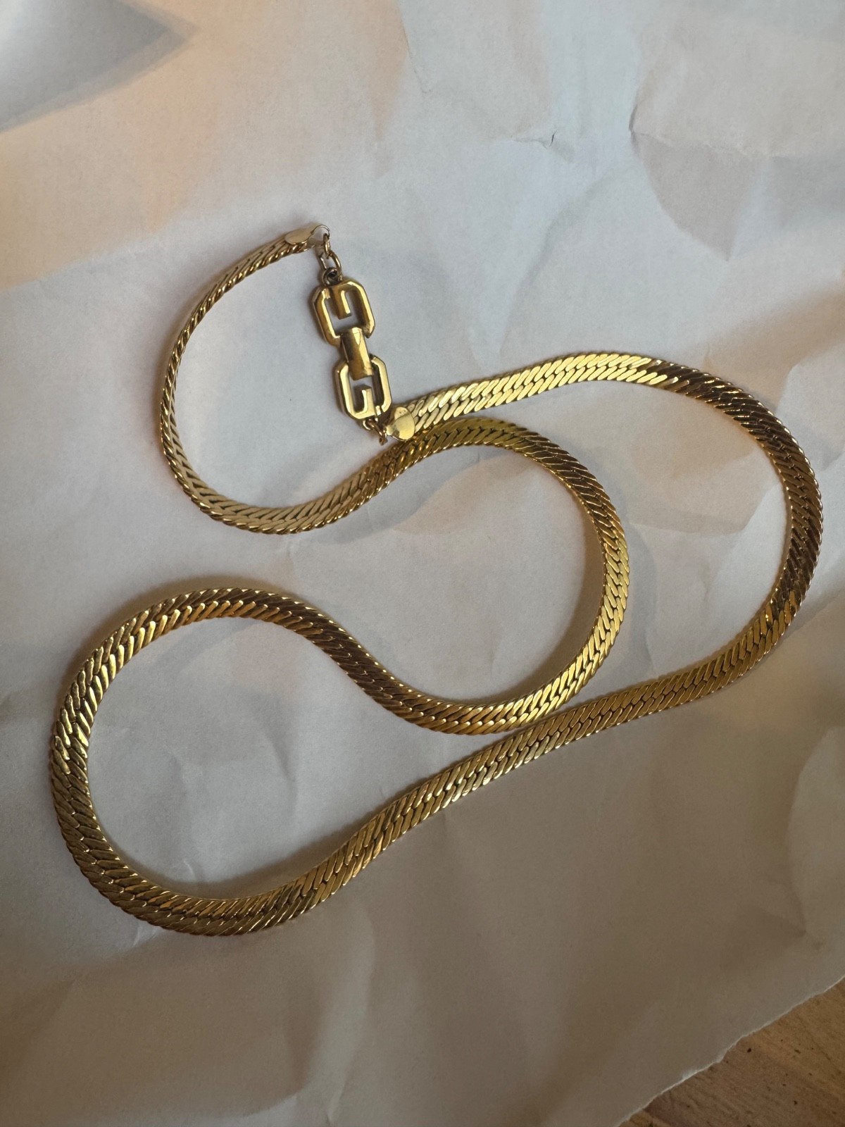 Vintage Givenchy 28” Gold Tone Herringbone Necklace