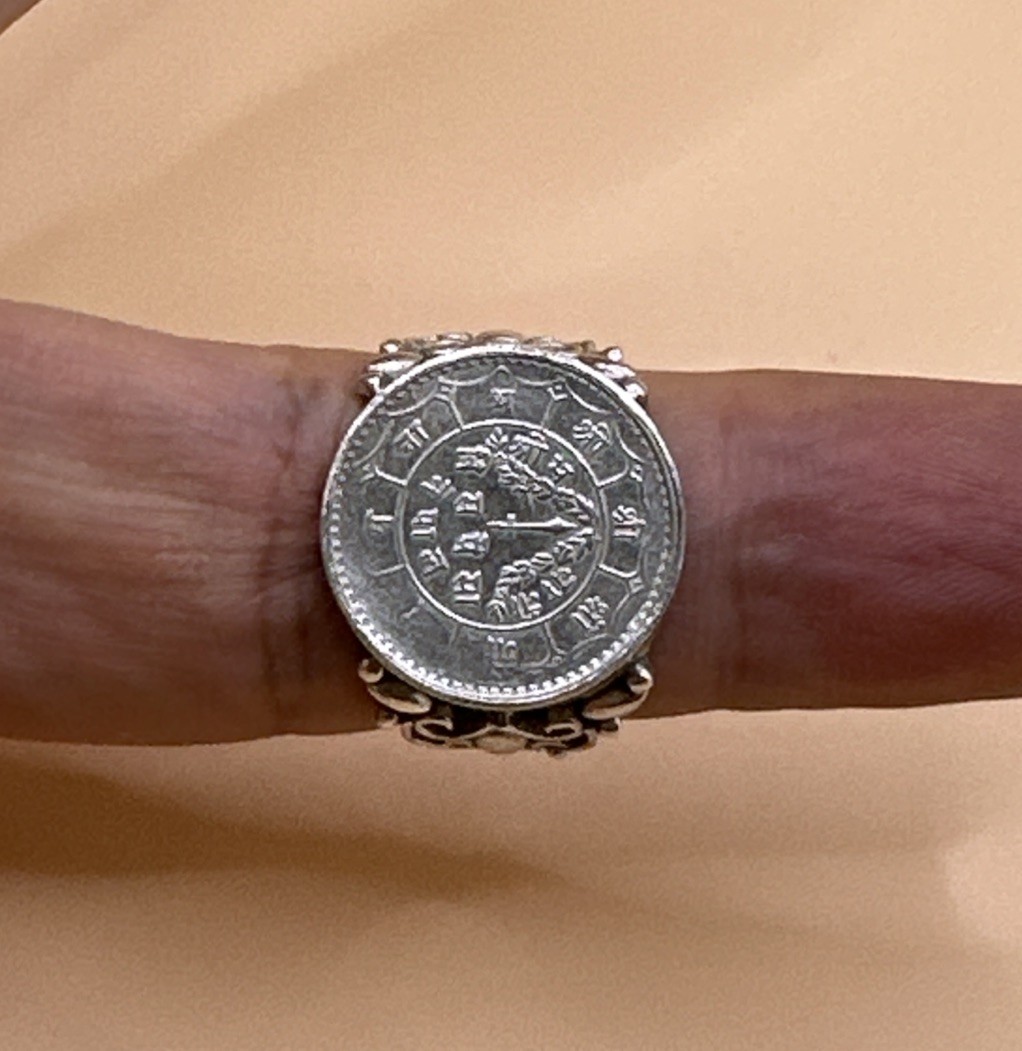 Vintage 925 Sterling Silver Nepal Coin Ring / Size 8