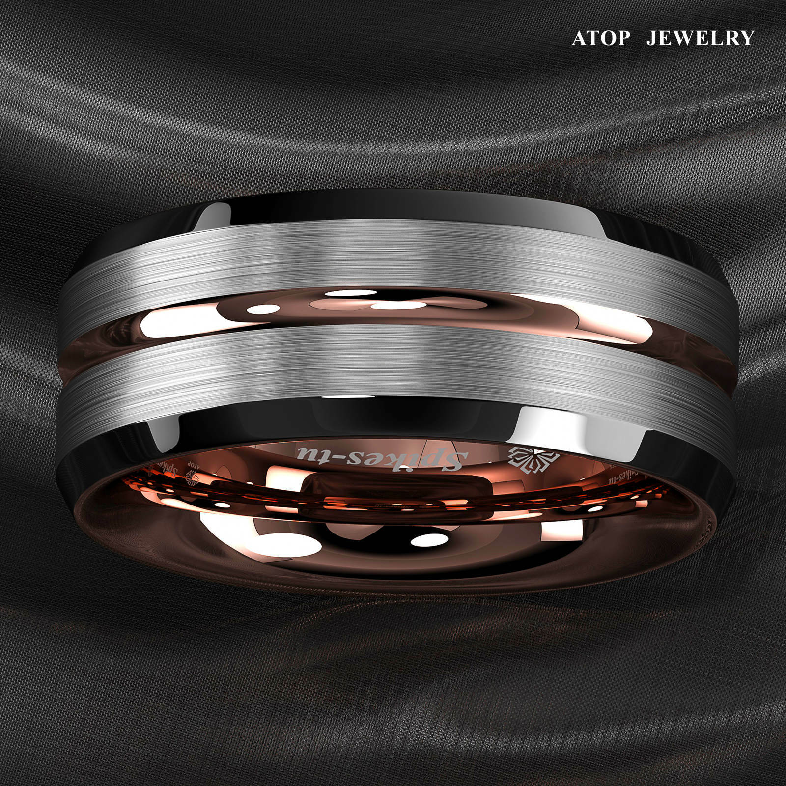 8/6Mm Silver Brushed Plated Metal Rose Gold ATOP Men Tungsten Wedding Band Ring