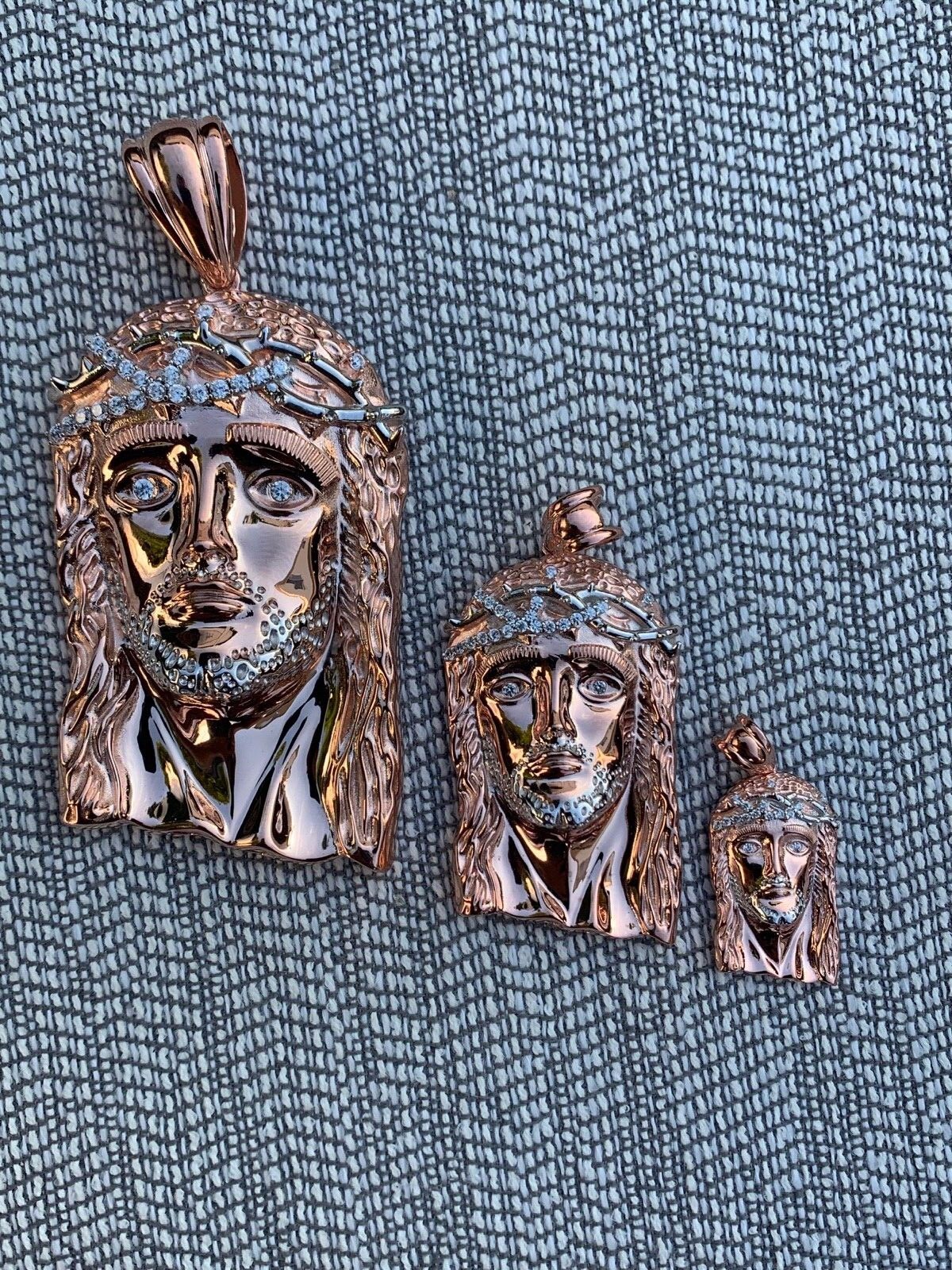 Solid 925 Silver 14k Rose Gold Plated Jesus Piece ITALY Necklace Real CZ Hip Hop
