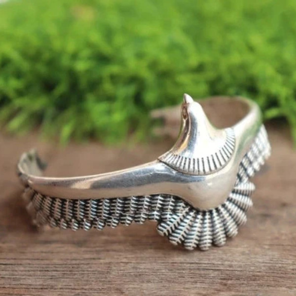 925 Sterling Silver Feather Adjustable Cuff Bangle Bracelet for Women Men Gift