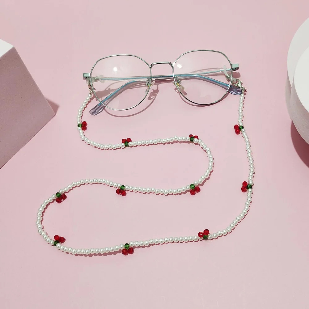 Fashion Love Heart Pink Crystal Sunglasses Chain Romantic Transparent Bead Chain