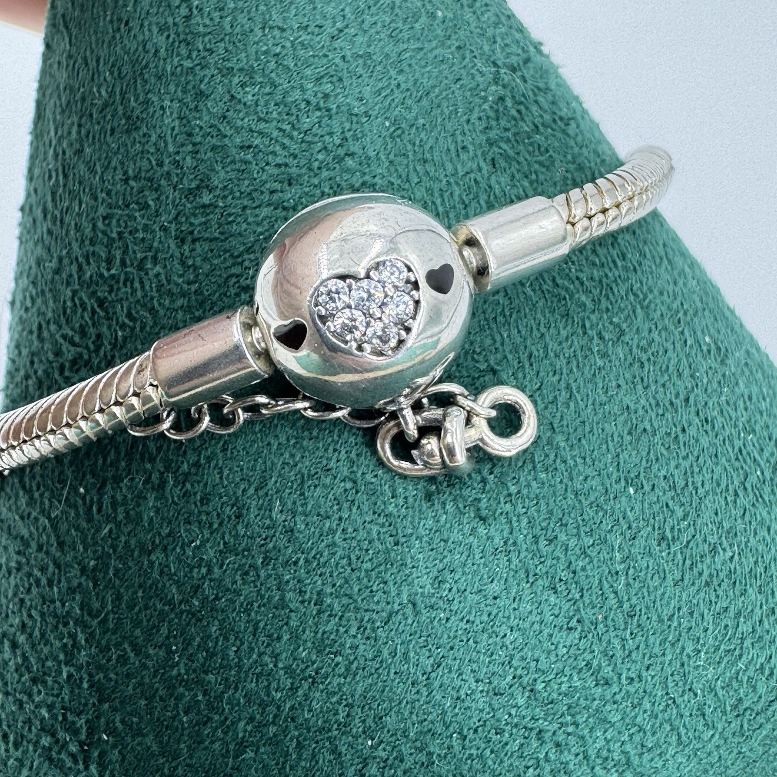 925 Sterling Silver Charm Bracelet Family Forever Crystal Heart Snake Chain